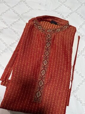 Embroidered Red Kurta with Gold Accents